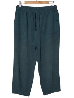 Meomua wide leg pant relaxed cropped leg linen cotton Green/Blue woman's large